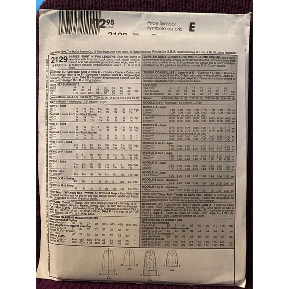 McCalls 2129 skirt sewing pattern sz 8 10 12 - Picture 3 of 6